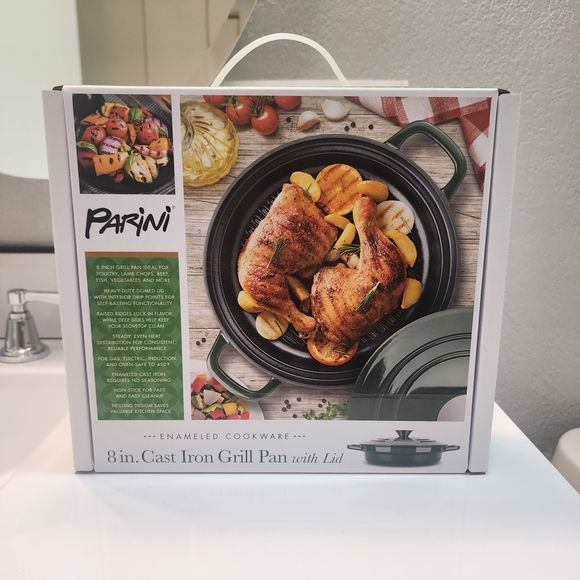 Parini Green Cast Iron Grill Pan with Lid - Picture 1 of 3